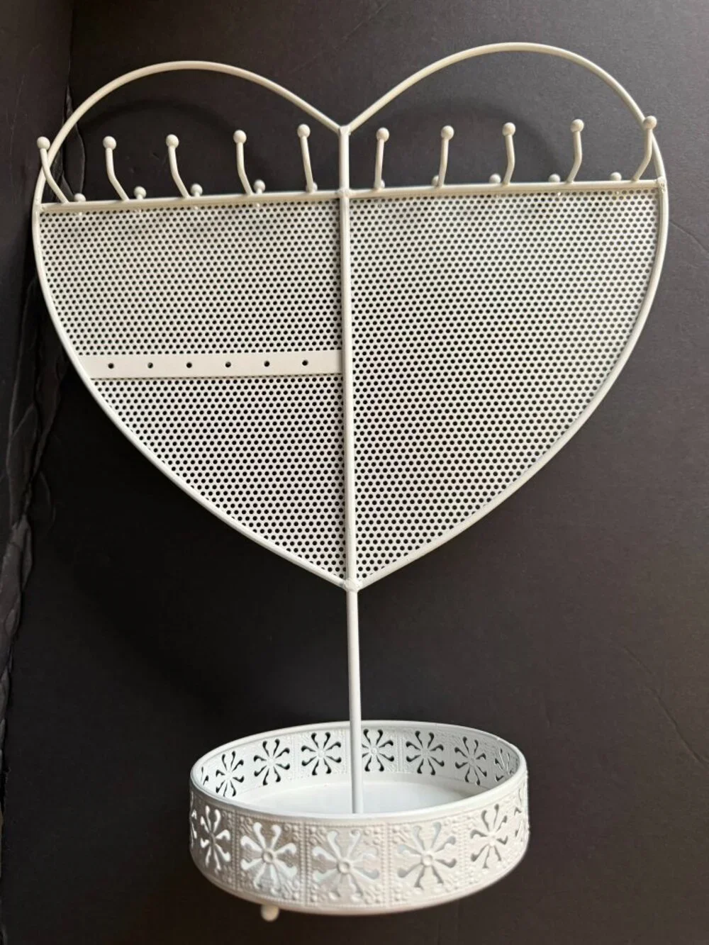Heart Shaped Earring Necklace Ring Jewelry Stand Holder Organizer White 13”